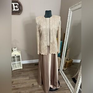 Cachet • 2 Piece Champagne Lace Satin Gown